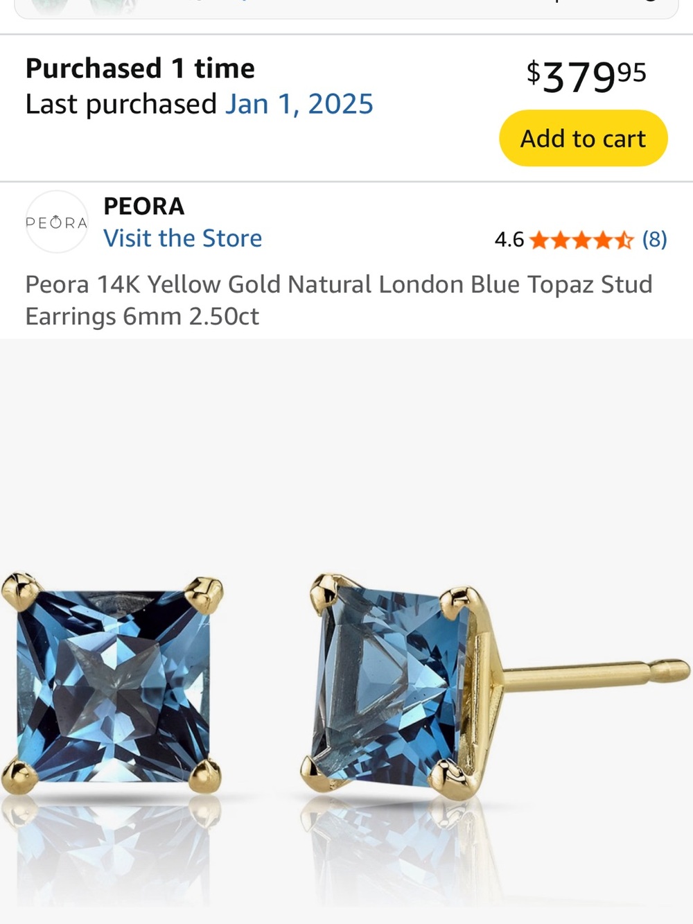 London Blue Topaz 14K Yellow Gold Square Stud Earrings - Blue